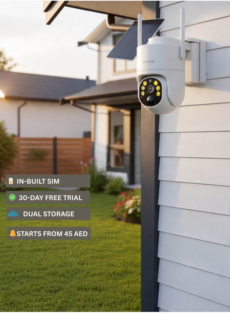 ICAM 365 3MP 4G LTE Solar Security Camera Outdoor, Dual Lens Dual View, AOV 24/7 Continuous Recording, 360° PTZ, AI Human Tracking, Color Night Vision, Wireless No WiFi In Built SIM & Trial Data Available - Image 1